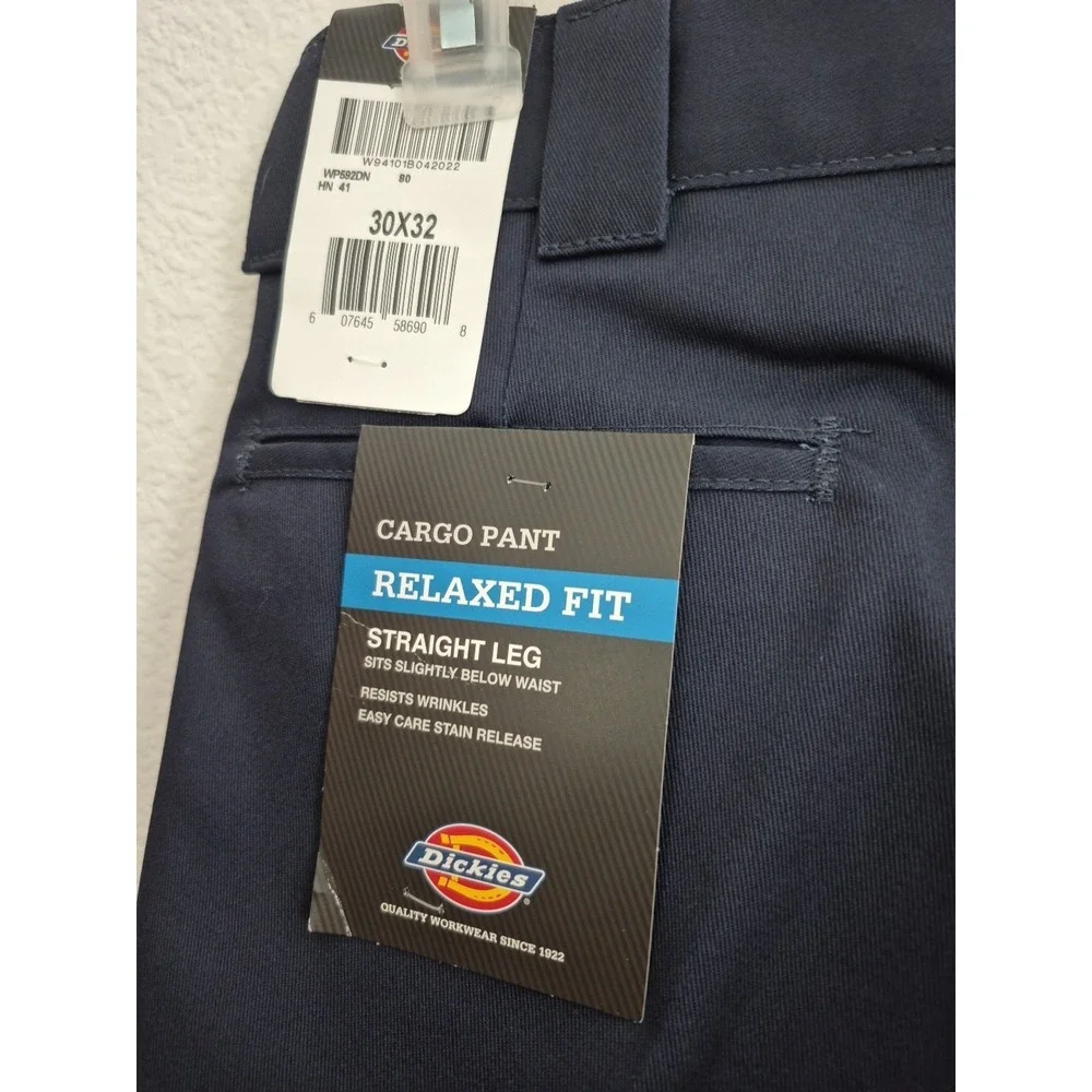 Dickies  Cargo Relaxed Fit Pants Mens 30x32 Navy Blue Straight Leg Work NEW